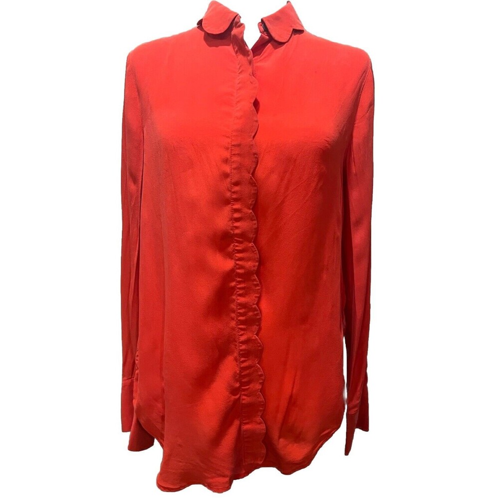 Banana Republic Women’s Red Silk Button Up Sz Small Luxury Classic Preppy Classy